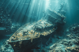 Équipe d'explorateurs découvrant l'épave du USS Johnston sous l'océan