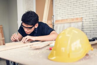 Menuisier travaillant le bois dans son atelier professionnel