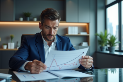 Analyste financier homme regardant une courbe inversée