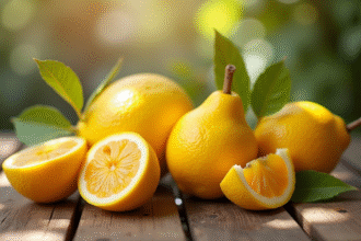 Assortiment de fruits jaunes yuzu melon passion