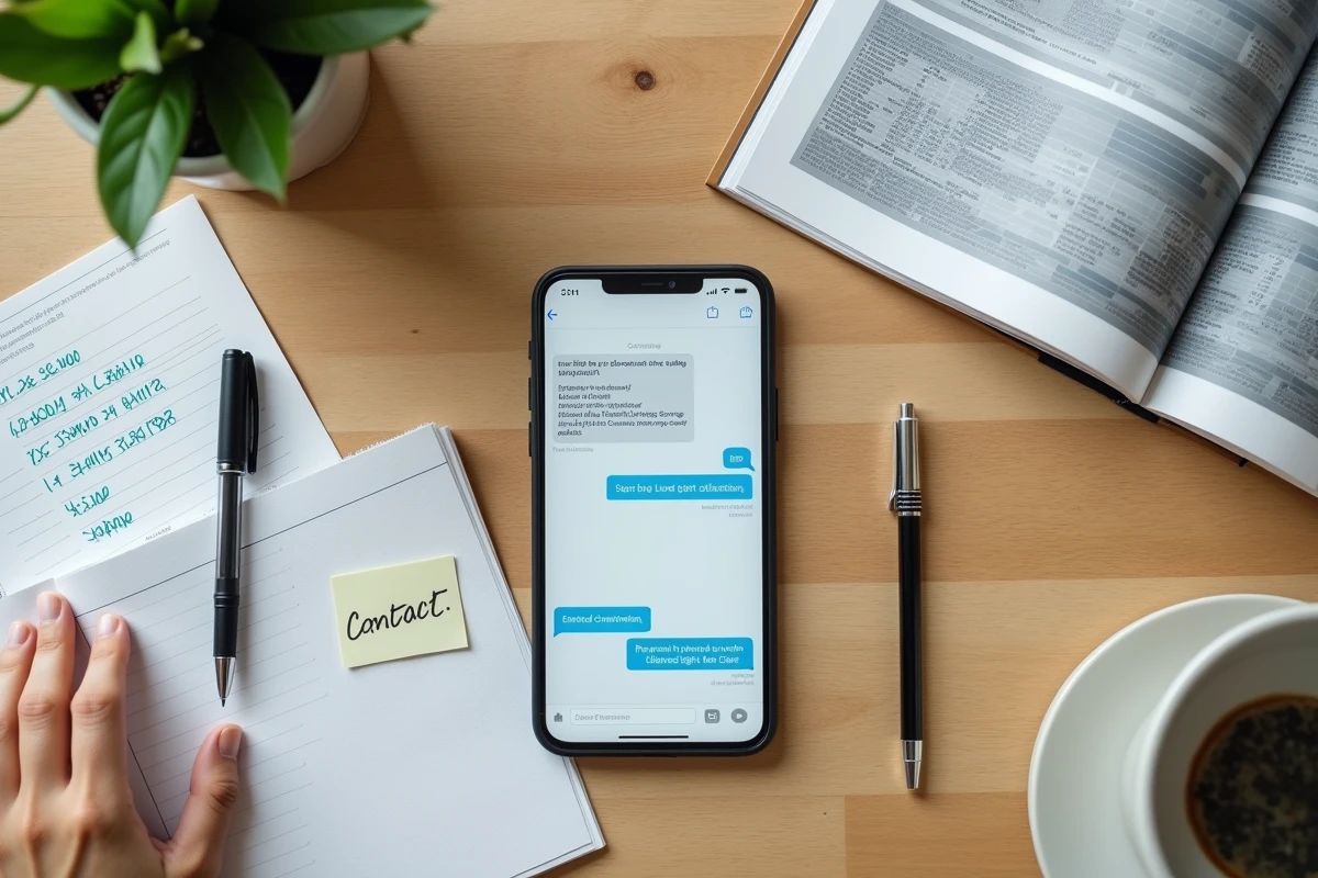 Vue de dessus d'un bureau avec smartphone, notes manuscrites et preuves d'achat AliExpress pour contacter le service client