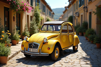 Citroën 2CV stationnée dans un village français ensoleillé