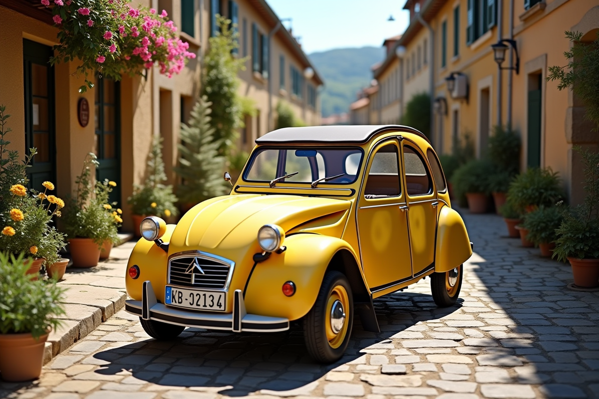 Citroën 2CV stationnée dans un village français ensoleillé