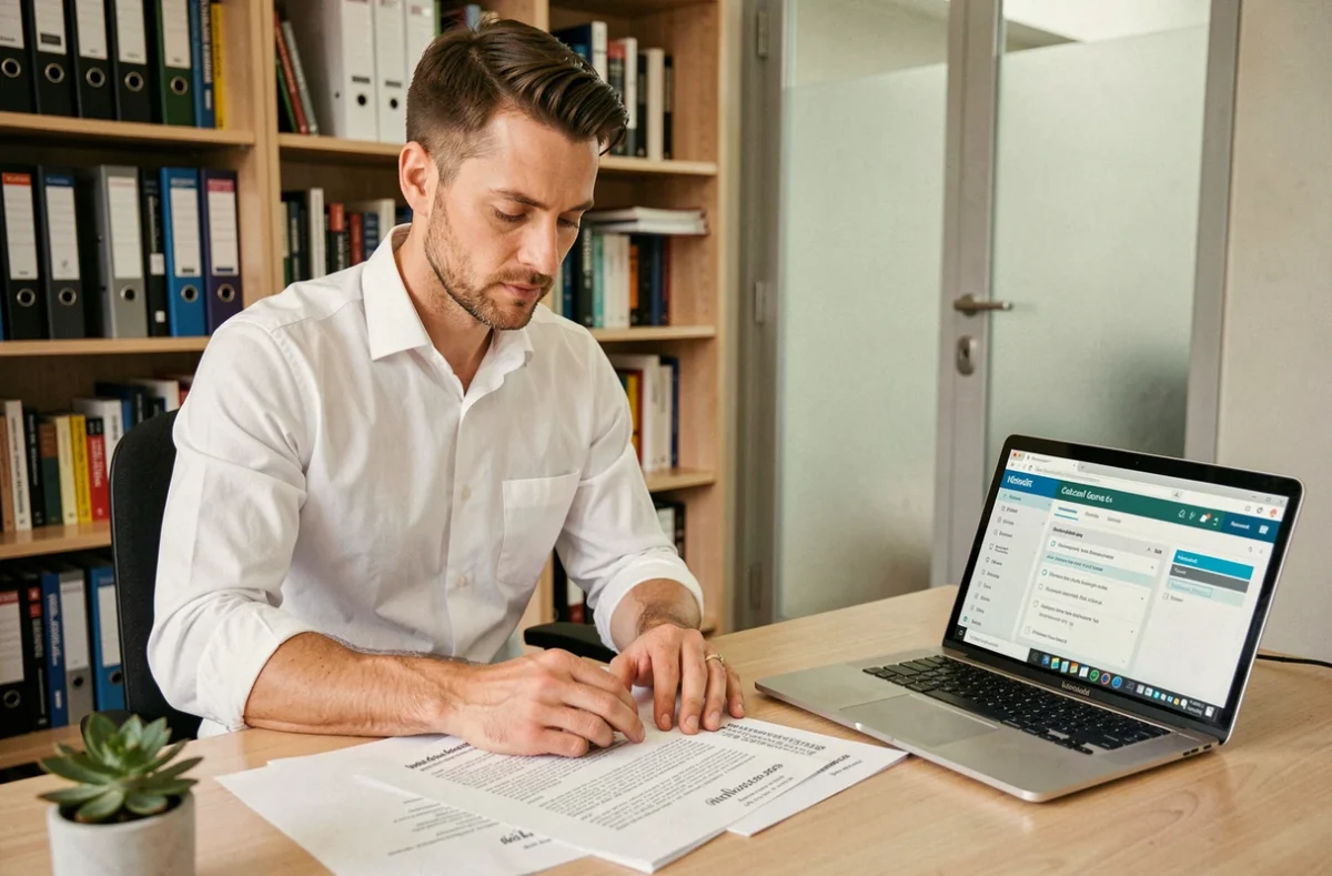 Professionnel en ressources humaines consultant des fiches de poste avec les termes coordinateur et coordonnateur