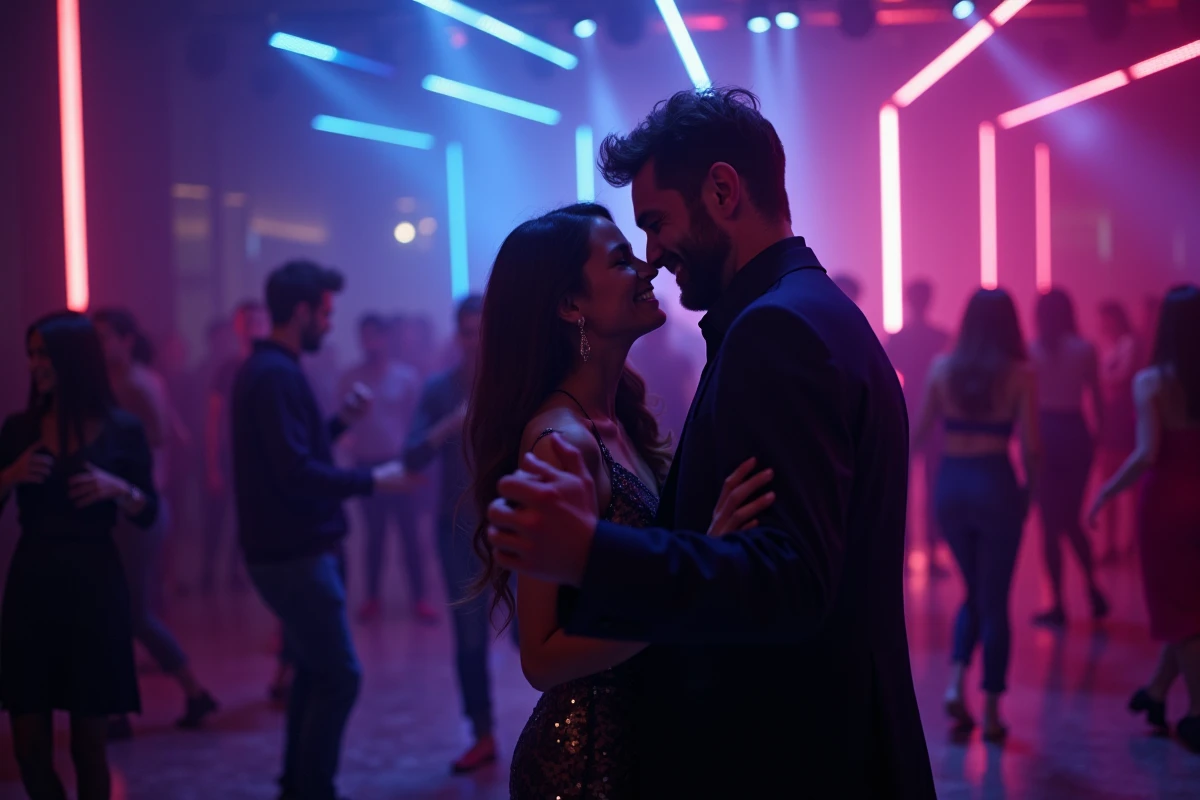 Couple dansant avec joie sur la piste d'une discothèque branchée de Perpignan