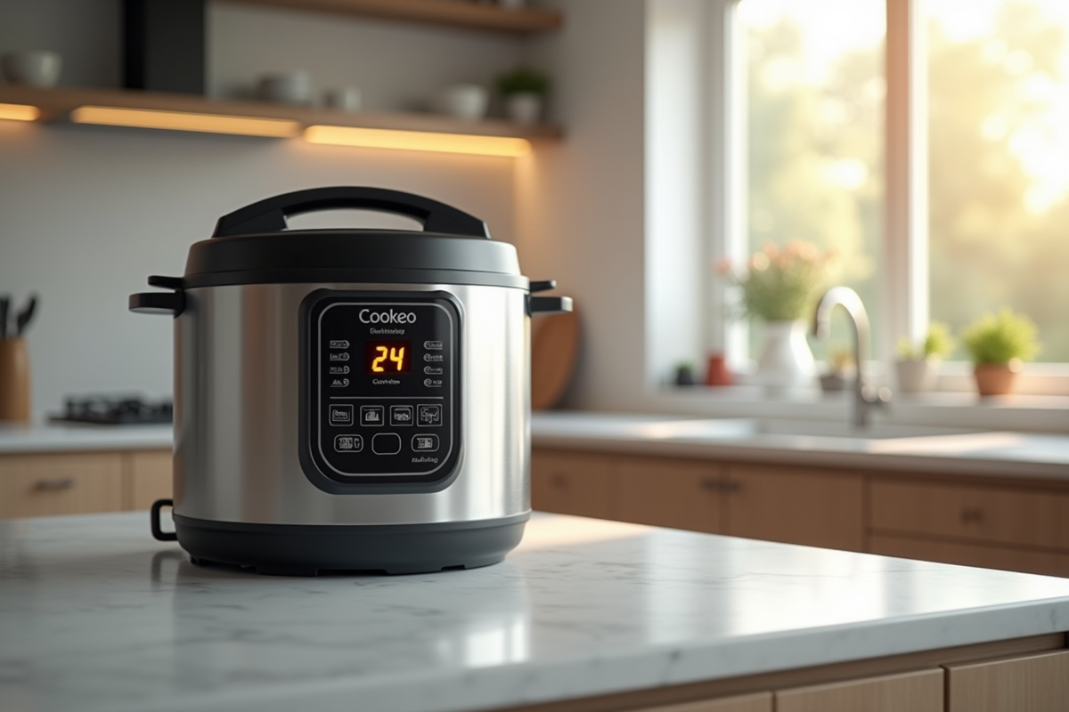 Plan de cuisine moderne avec Cookeo affichant erreur 24