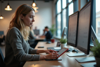 Femme web designer au bureau moderne en open space