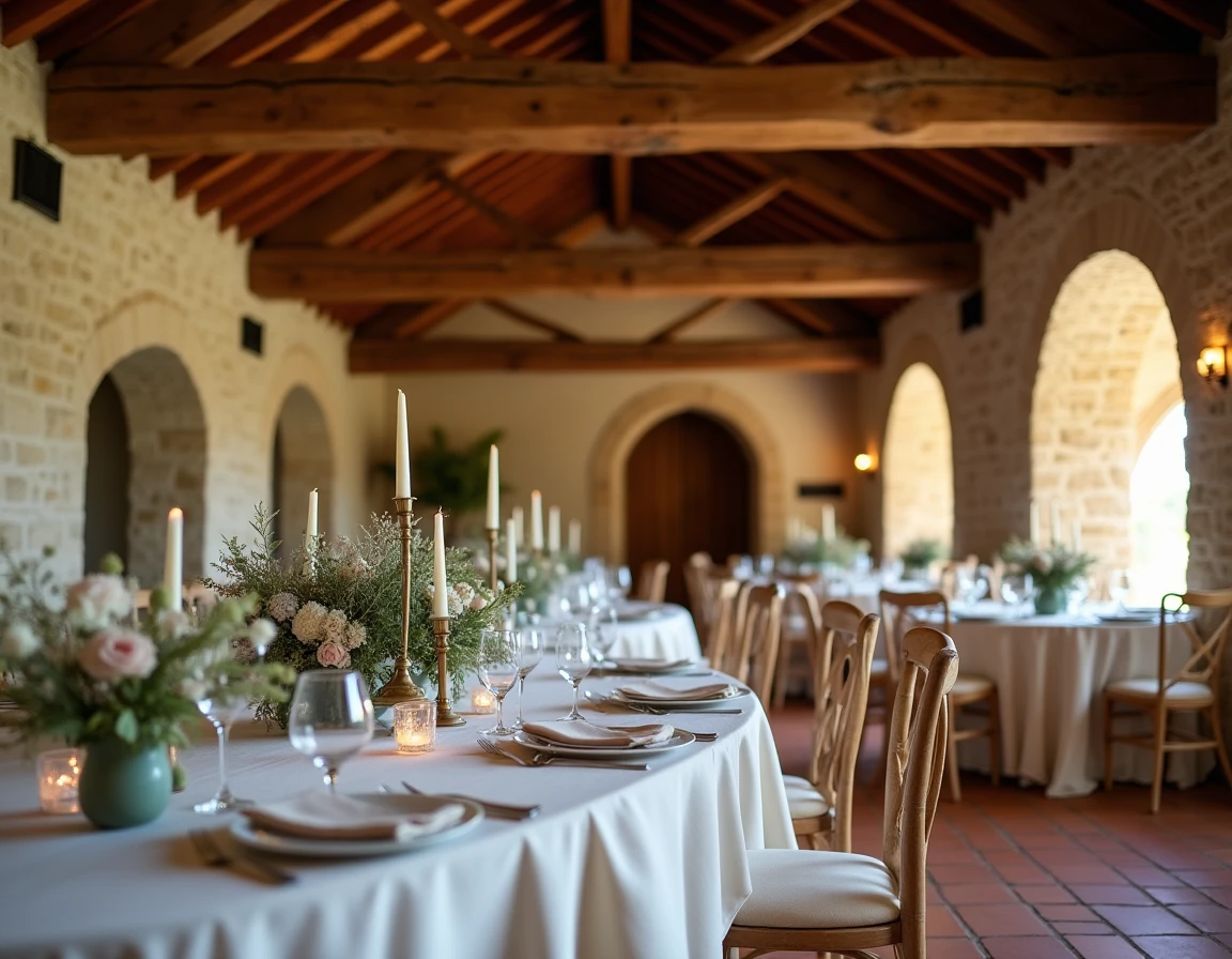 Domaine de l'Ale à Capestang près de Béziers avec salle de réception intérieure en pierre et poutres en bois