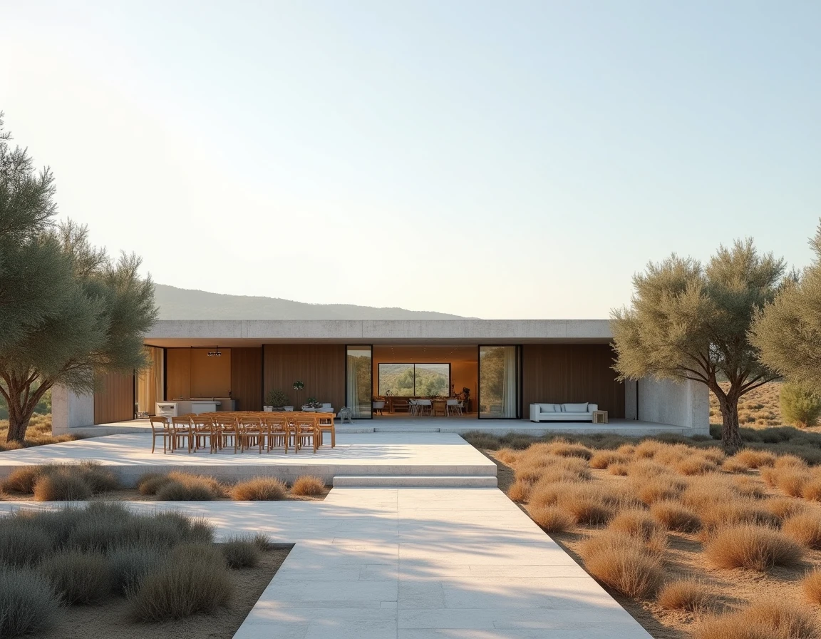 Domaine Ostara à Castries dans l'Hérault avec espace mariage extérieur minimaliste et vue sur la plaine montpelliéraine