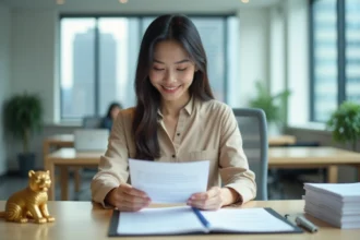 Femme chinoise en bureau professionnel avec documents