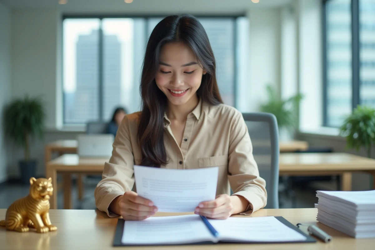 Femme chinoise en bureau professionnel avec documents
