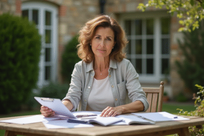Femme d'âge moyen dans le jardin avec un clipboard
