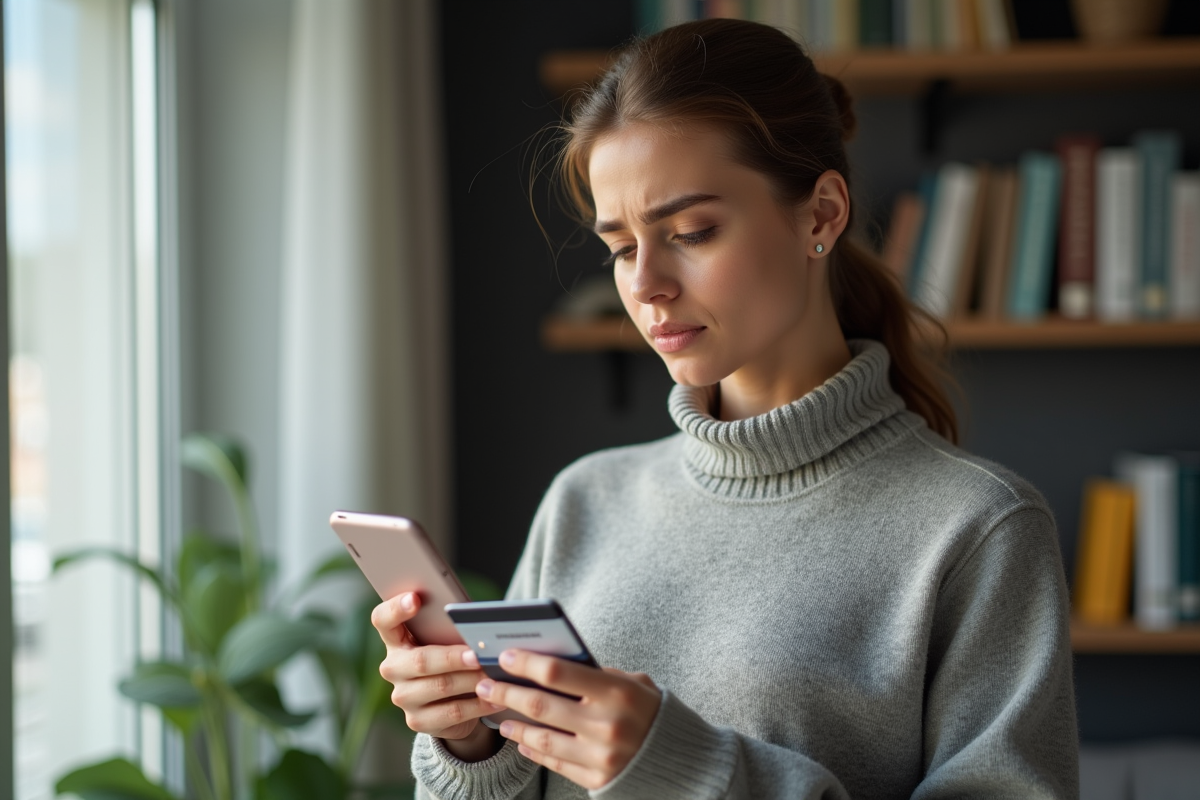 Jeune femme utilisant une application bancaire sur smartphone