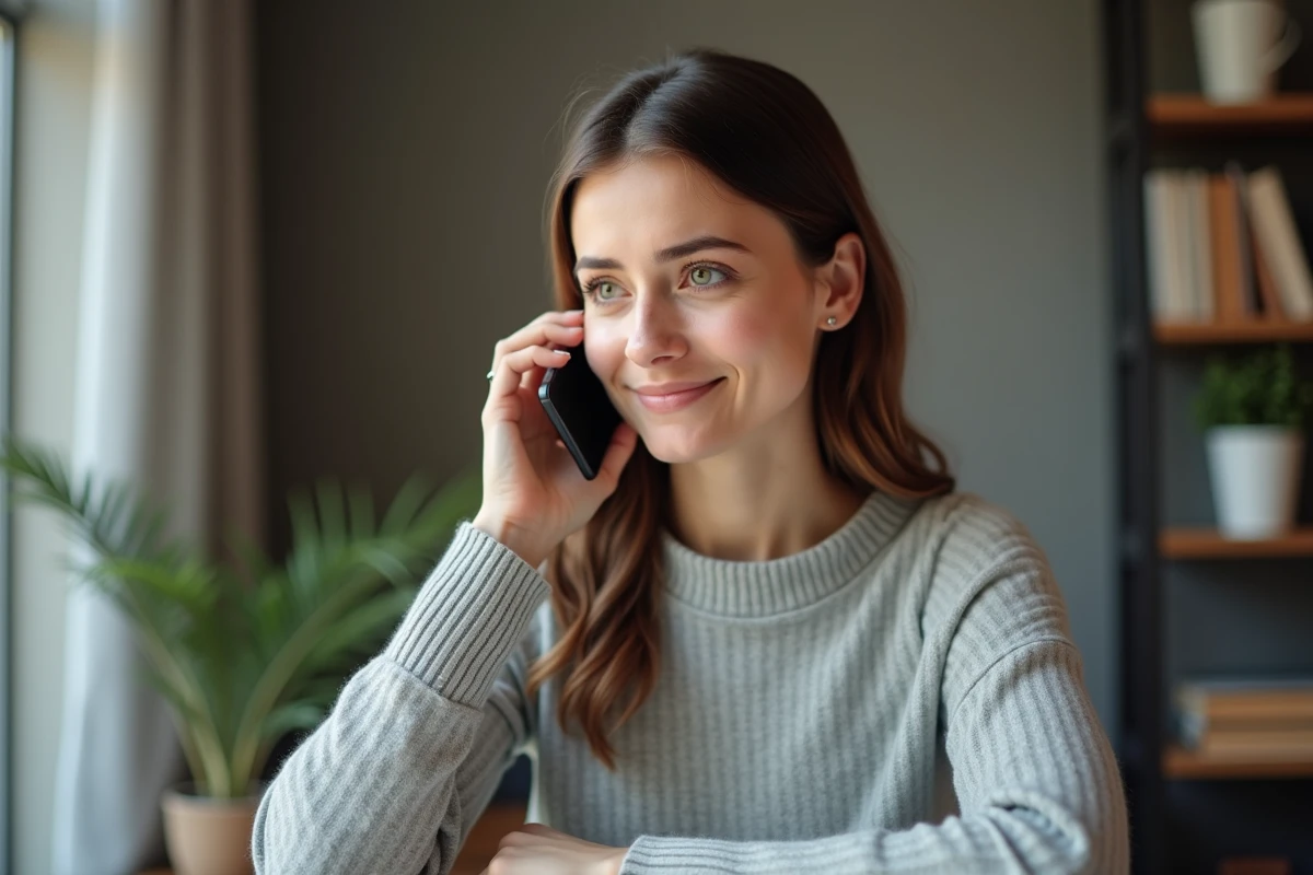 Femme au téléphone avec le service client AliExpress depuis son bureau à domicile