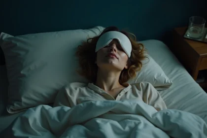 Femme allongée dans son lit les yeux fermés vivant une expérience de flash lumineux spirituel pendant le sommeil