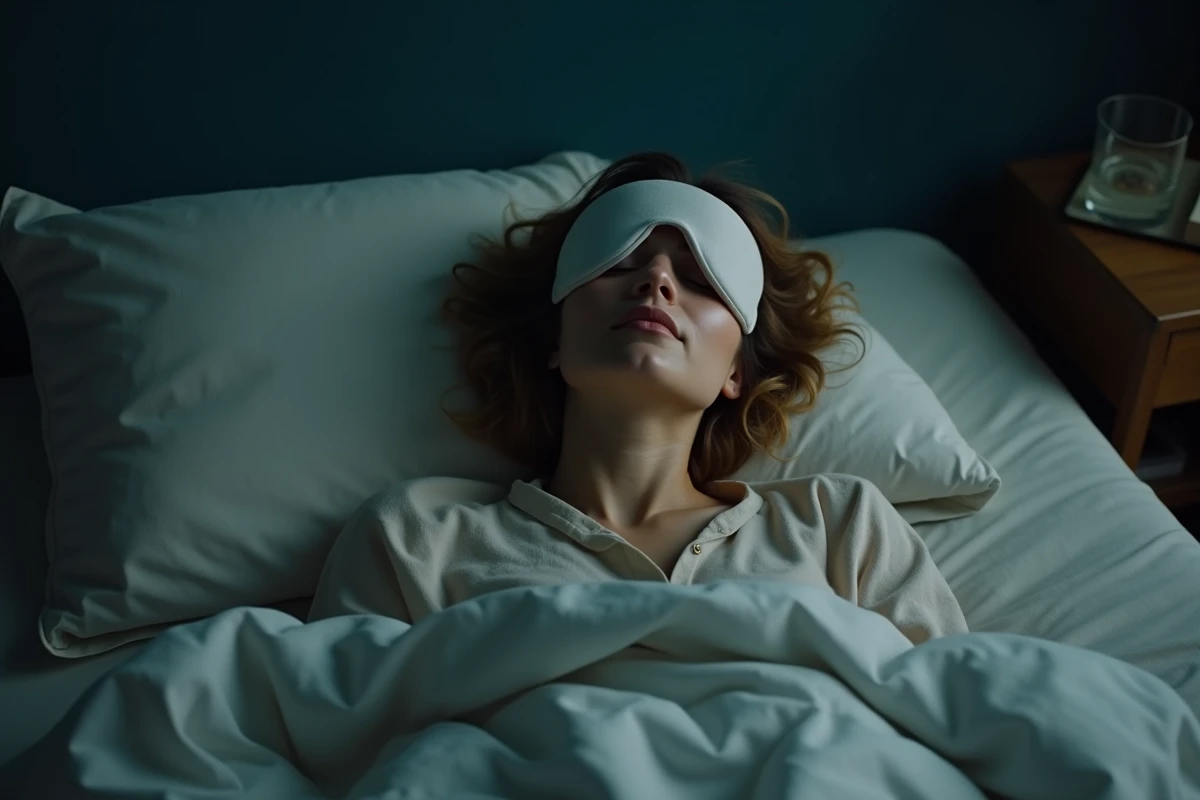 Femme allongée dans son lit les yeux fermés vivant une expérience de flash lumineux spirituel pendant le sommeil