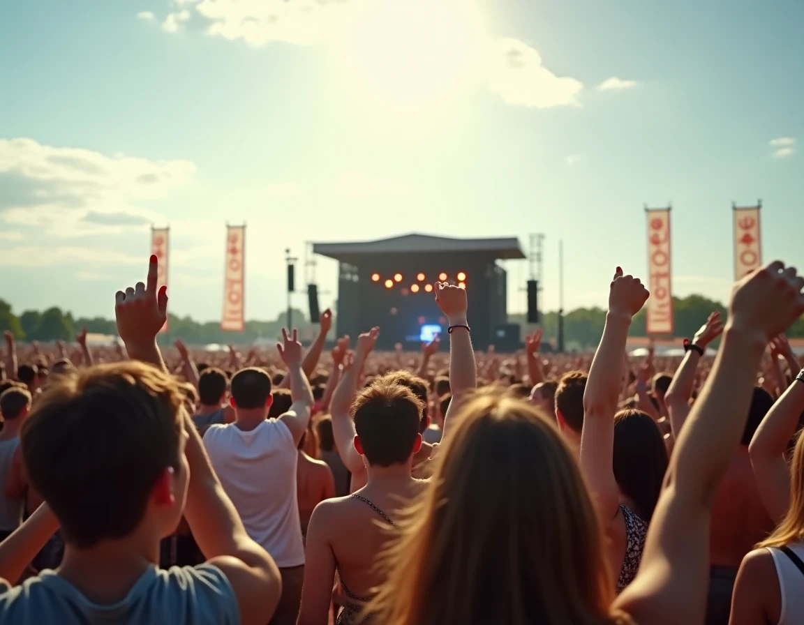 Grande foule de festivaliers devant la scène principale des Vieilles Charrues en Bretagne