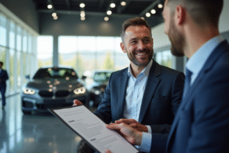 Vendeur BMW discutant des conditions de rémunération et des responsabilités