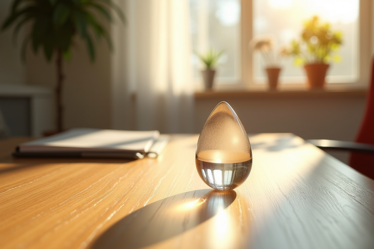 Globe élégant sur bureau en bois clair en lumière naturelle