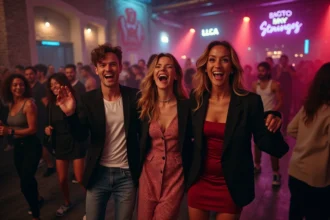 Groupe d'amis dansant dans une discothèque à Lille