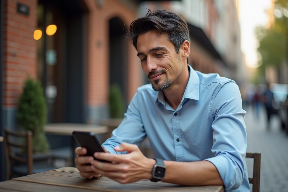 Homme d age moyen utilisant son smartphone en extérieur