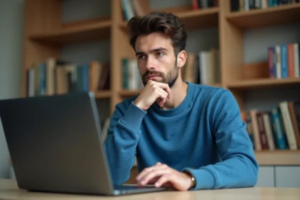 Homme concentré jouant à un jeu de stratégie numérique