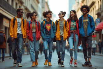 Groupe d'adolescents en 1995 dans la rue urbaine