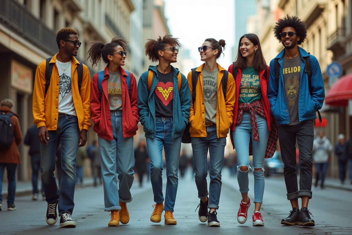 Groupe d'adolescents en 1995 dans la rue urbaine