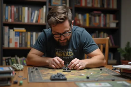 Jeune homme concentré jouant à un jeu de société