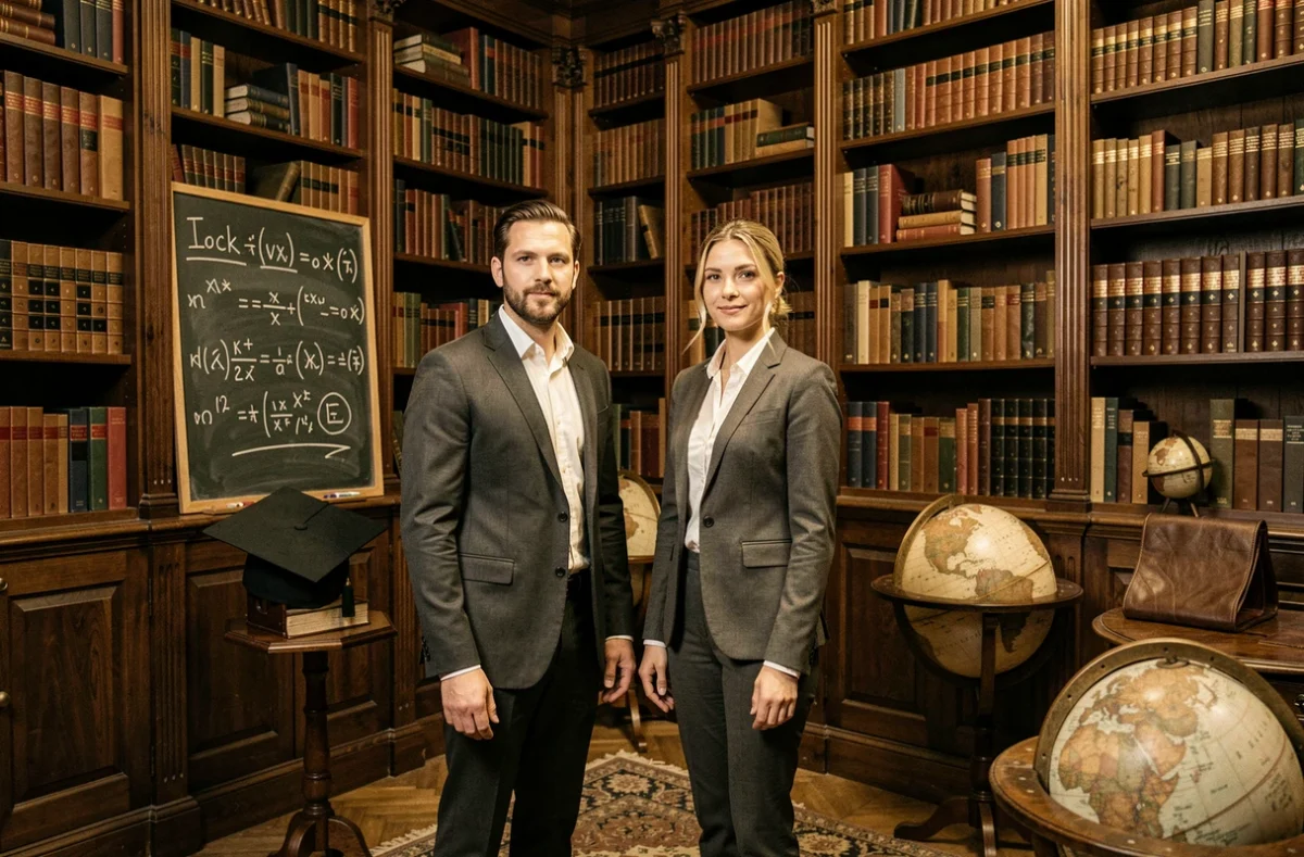 Joueurs dans la bibliothèque victorienne de l'escape room Lock Academy à Paris