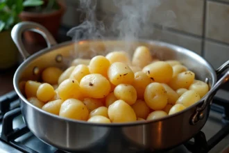 Pommes de terre à l'eau prêtes à être servies dans un plat élégant