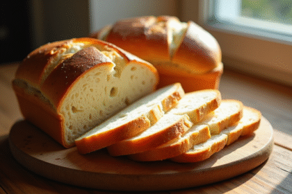 Pain maison tranché sur planche en bois rustique