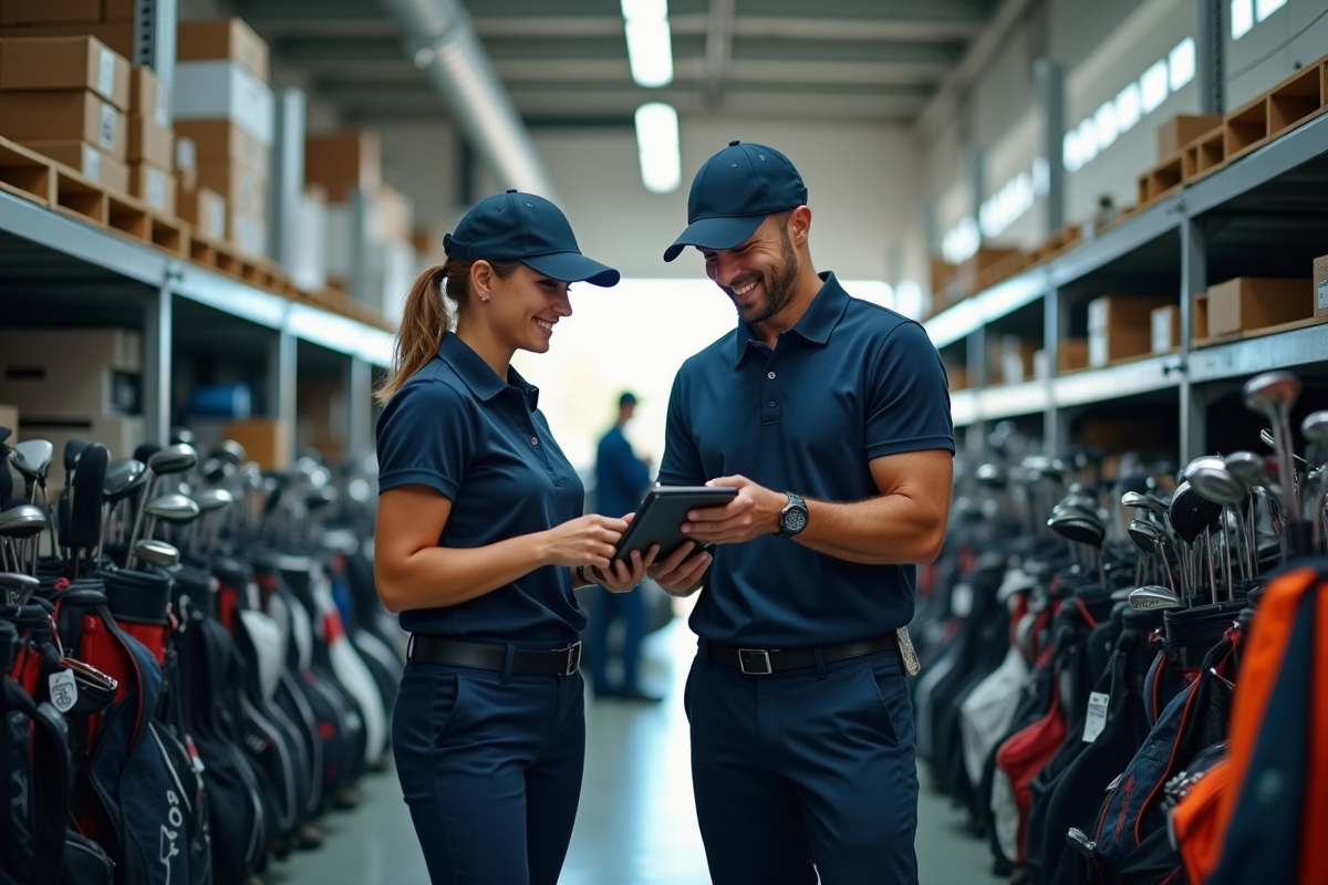 Deux employés de golf vérifiant l