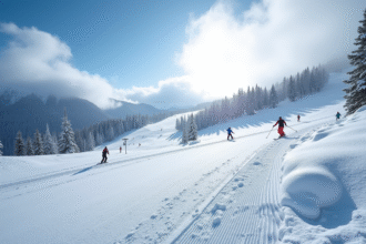 Pistes de ski enneigees au Bessat vues d'en haut