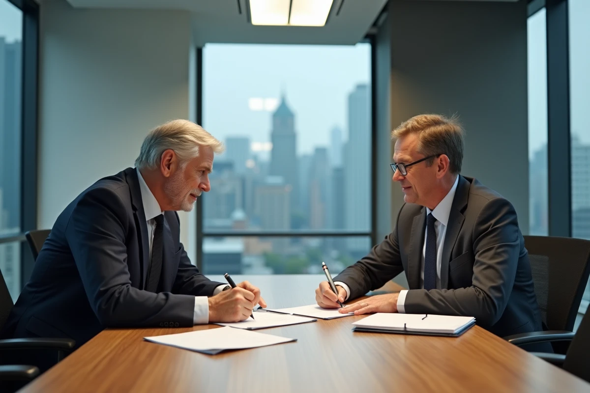 Homme et femme discutant et annotant un contrat en réunion