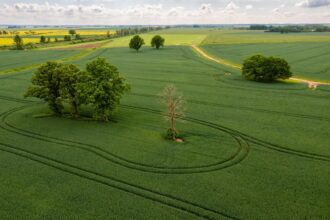 paysage rural avant une tempête avec champs agricoles