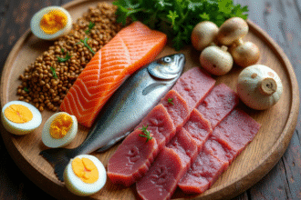 Vue de dessus d'une table avec aliments riches en vitamine D