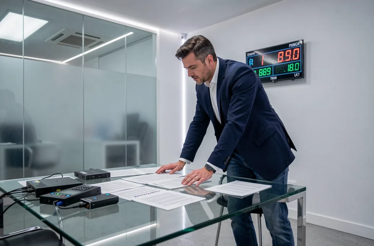 Joueur concentré sur des documents codés dans la salle épurée de l'escape room The Game à Paris